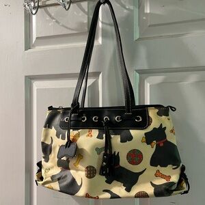 Dooney & Bourke Black and Cream Dog Print Shoulder Bag